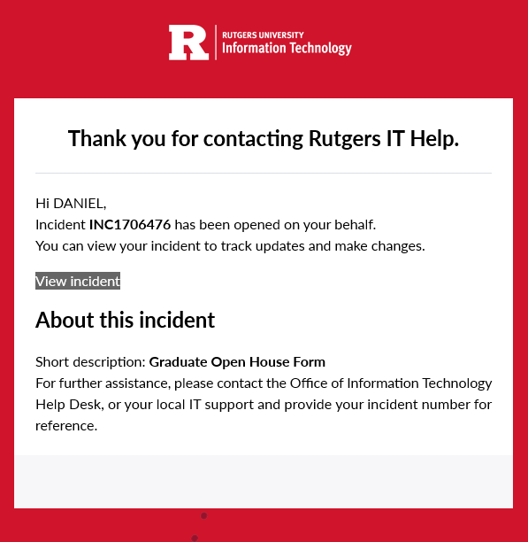 A screenshot of the email template stakeholders receive when they create a new ticket