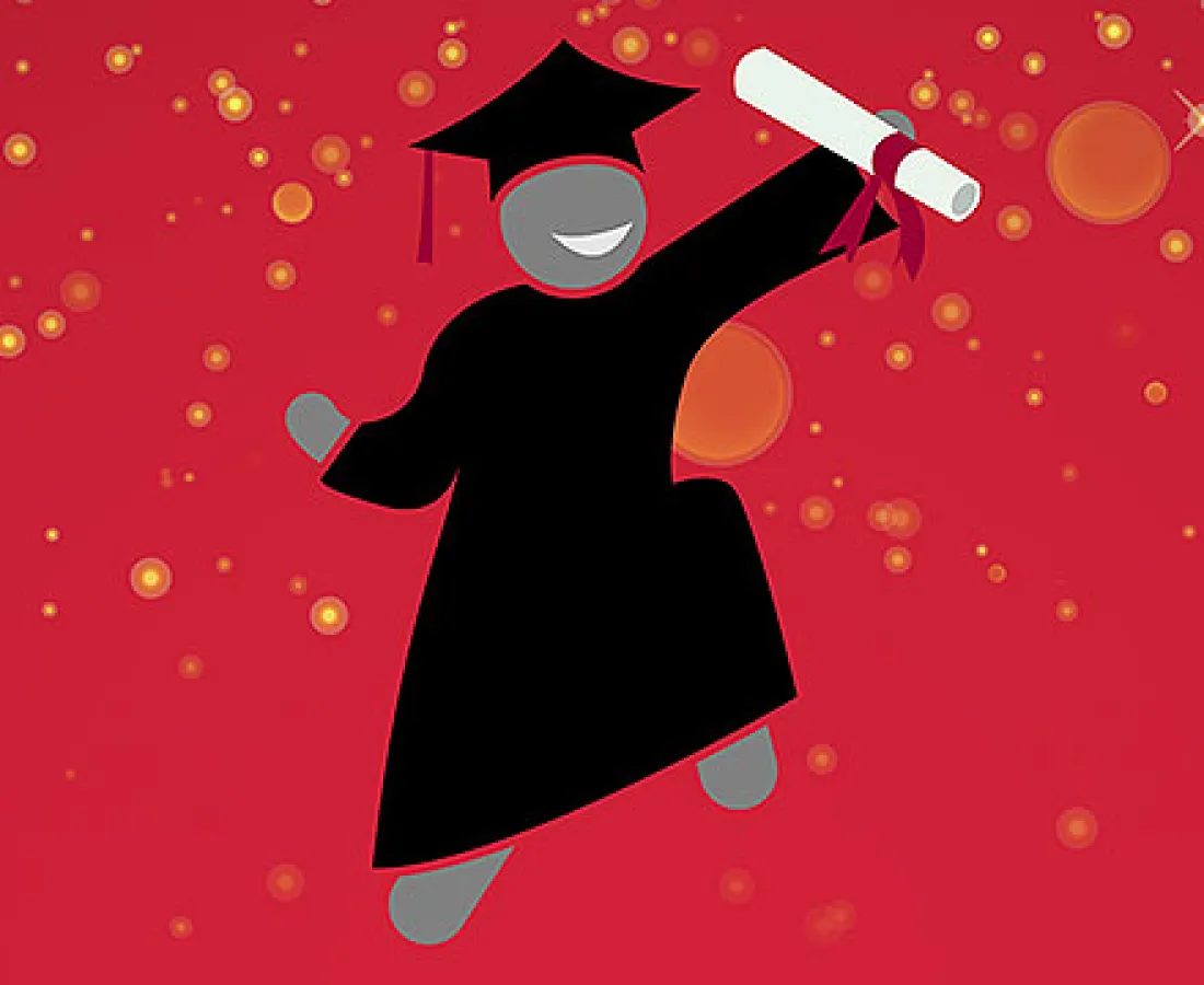 Graphic of a graduate holding a diploma in celebration