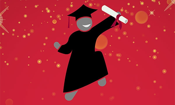 Graphic of a graduate holding a diploma in celebration
