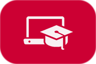 red icon - graduation cap in front of computer