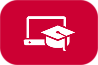 red icon graduation cap in front of computer