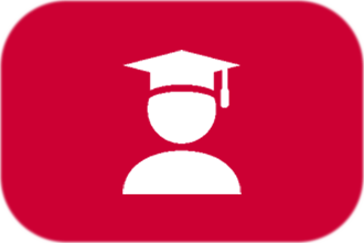 red icon of a person in graduation cap and gown