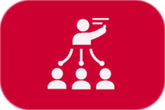 red icon - person lecturing with three attendees