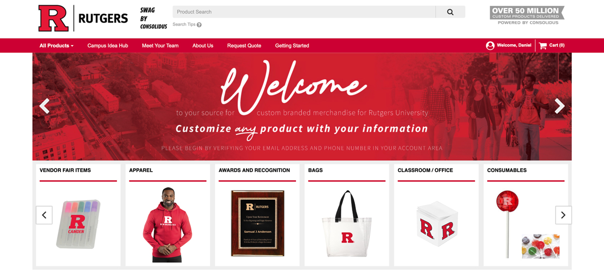 homepage of rutgers swag portal